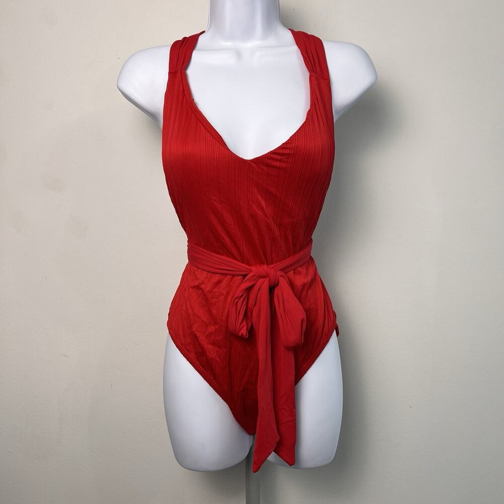 Womens Ibiza Swimwear Red Multi Strap Tie One Piece Swimsuit Size Medium